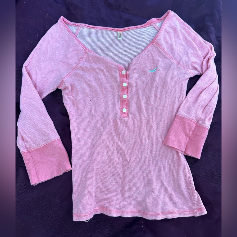 Hollister Pink Y2K Three Quarter Sleeve Top - Size Small